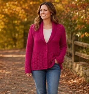 Norm Thompson Open Knit Cardigan Large Red Cotton Button Front